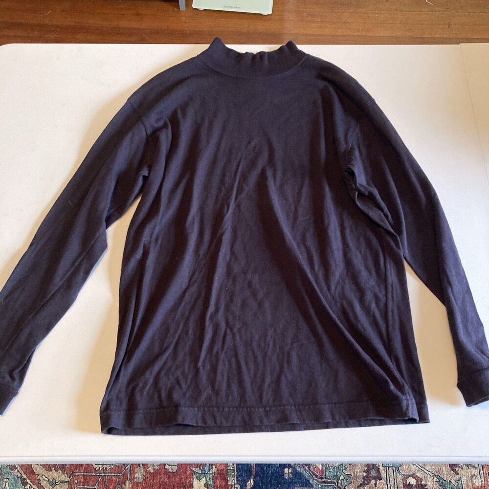 Casual Corner VTG Top Medium Navy Mock Turtleneck Cotton Excellent Condition Y2K